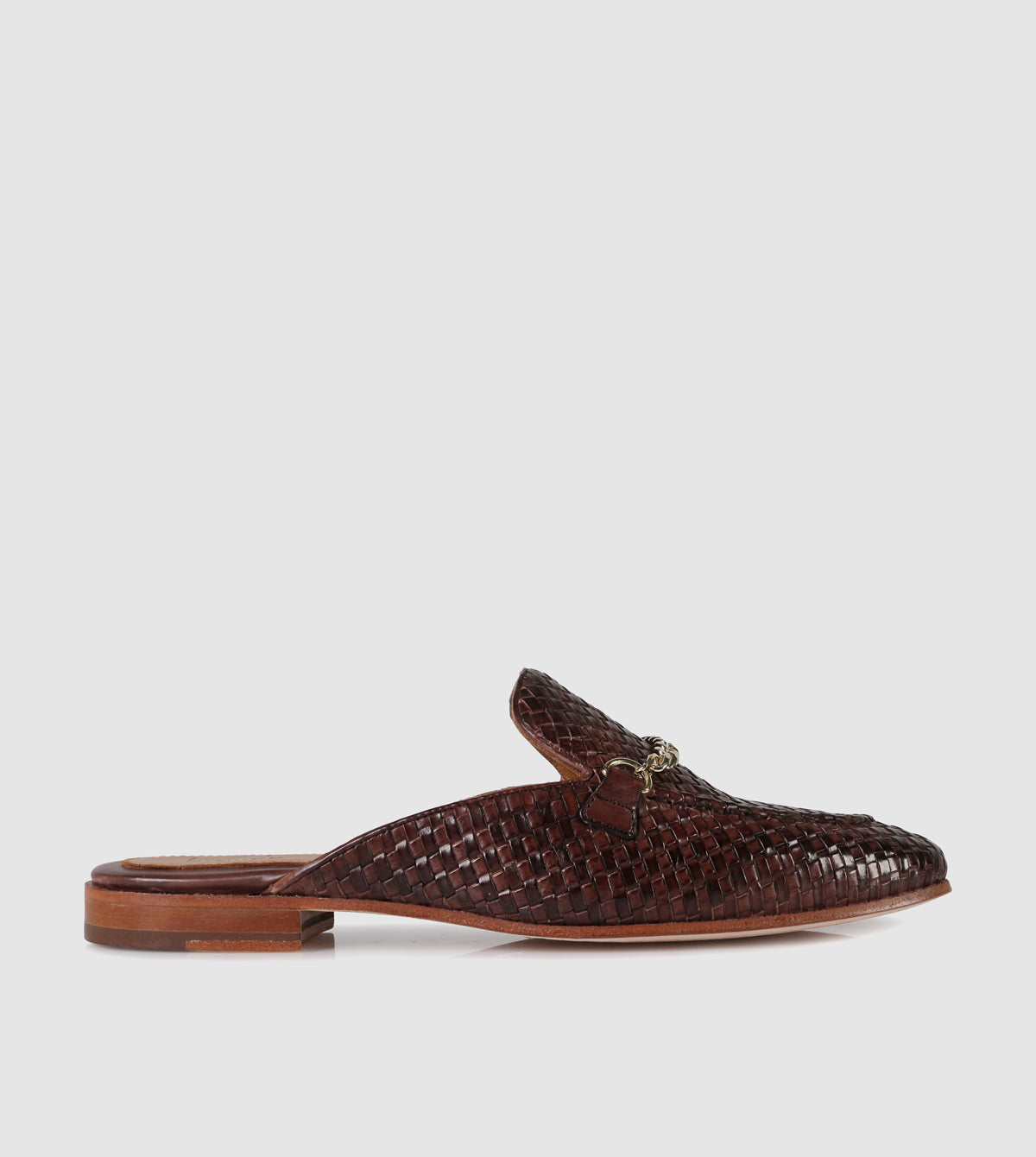 Brown Woven Leather Mules